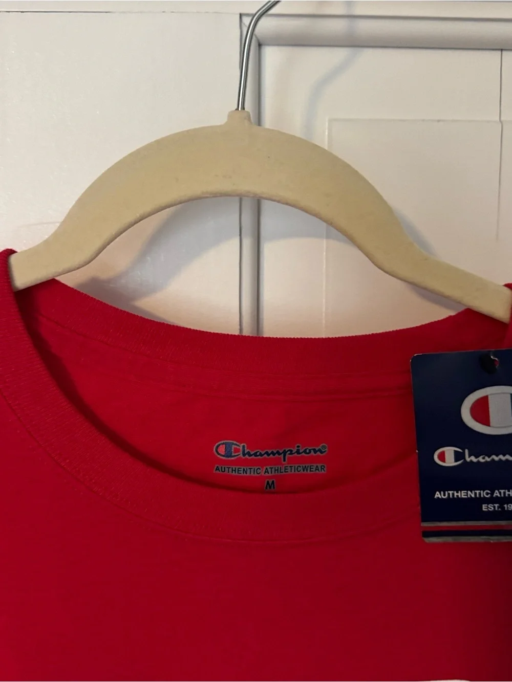 NWT Men's Champion Red Crewneck Logo T‑Shirt Sz M - Picture 3 of 9